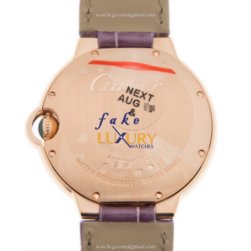 - CARTIER WJBB0010 BALLON BLEU AUTO 18KT ROSE GOLD REPLICA WATCH - WHITE DIAL, PURPLE STRAP - Image 3