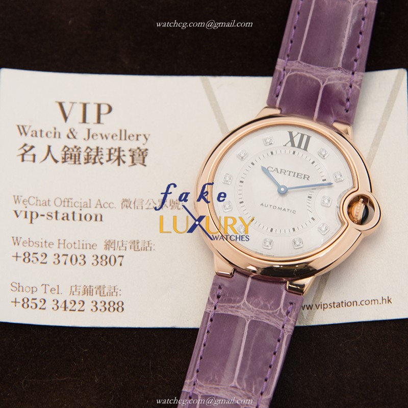 - CARTIER WJBB0010 BALLON BLEU AUTO 18KT ROSE GOLD REPLICA WATCH - WHITE DIAL, PURPLE STRAP - Image 5
