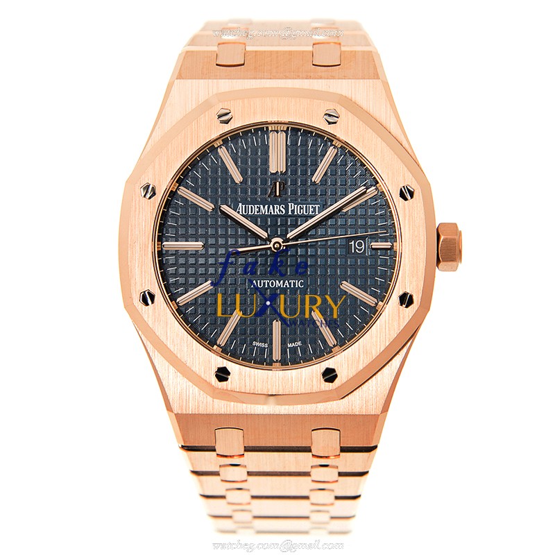 Audemars Piguet 15400OR.OO.1220OR.03 Royal Oak Automatic 18kt Rose Gold Blue Dial Replica Watch - Image 2