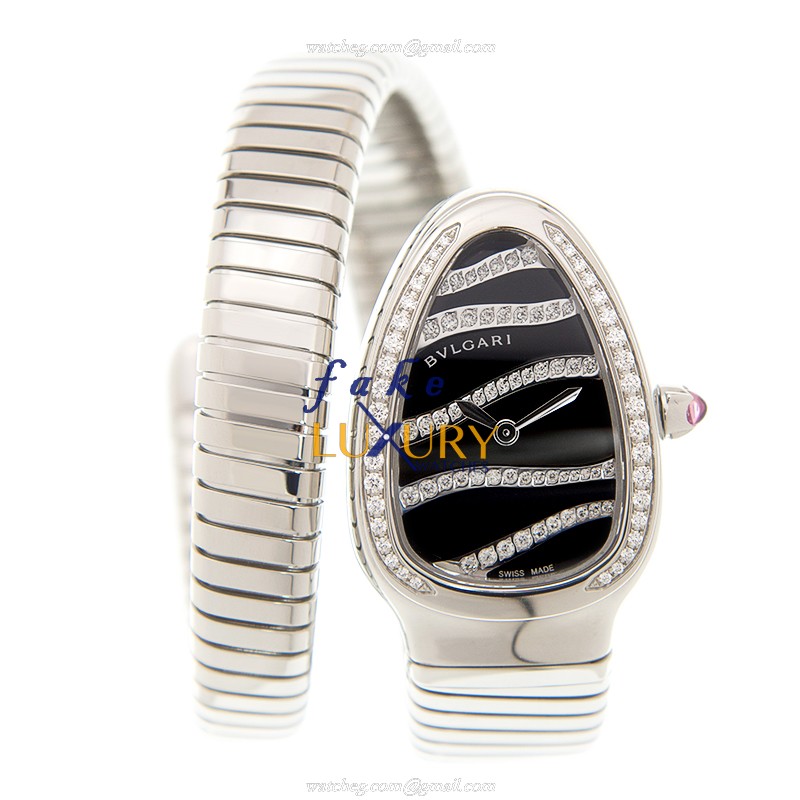 Bulgari Serpenti SP35BDSDS.1T Quartz Stainless Steel Watch with Black Dial on Silver Bracelet - Image 2