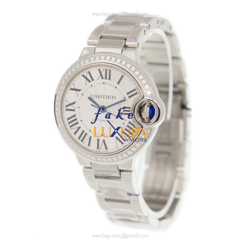 Cartier W4BB0016 BALLON BLEU Automatic Stainless Steel & Diamonds Replica Watch, Silver Dial, 33mm - Image 3