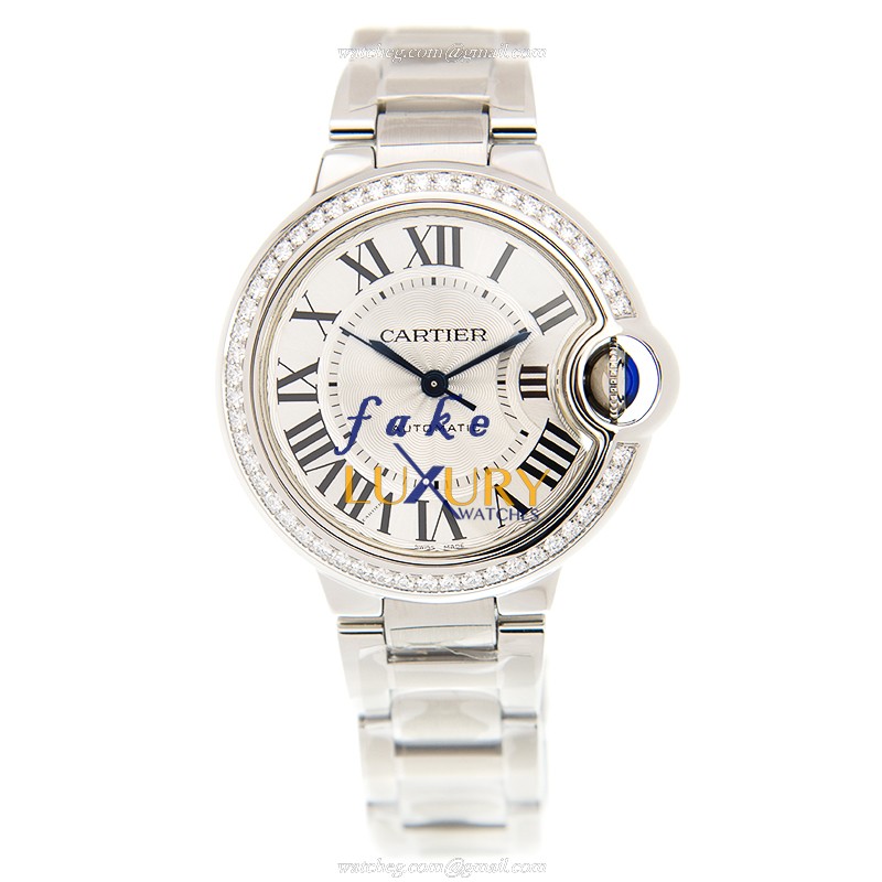Cartier W4BB0016 BALLON BLEU Automatic Stainless Steel & Diamonds Replica Watch, Silver Dial, 33mm - Image 2