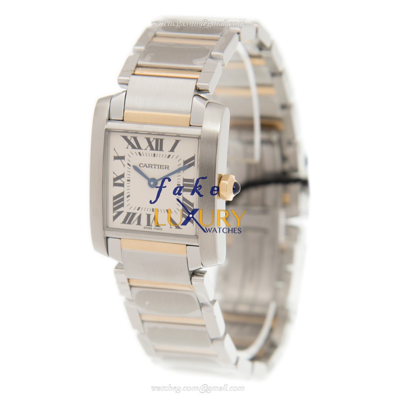 Cartier W2TA0003 Tank Quartz 18kt Gold & Steel Replica Watch - Swiss Movement, 25.05mm Case, Silver - Image 3