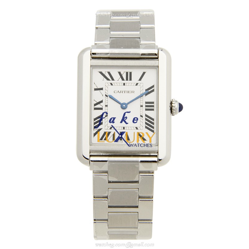 Cartier W5200013 TANK Quartz Replica Watch, Steel Case, White Dial, Silver Bracelet - Image 2