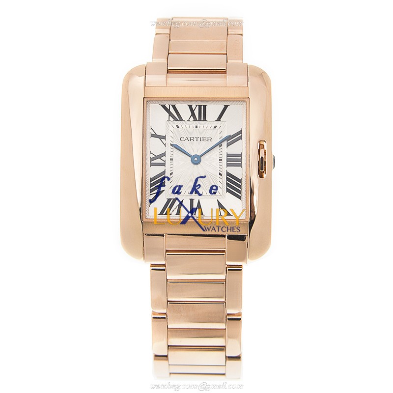 Cartier W5310041 TANK Quartz 18kt Rose Gold Replica Watch, White Dial, Gold Strap - Image 2
