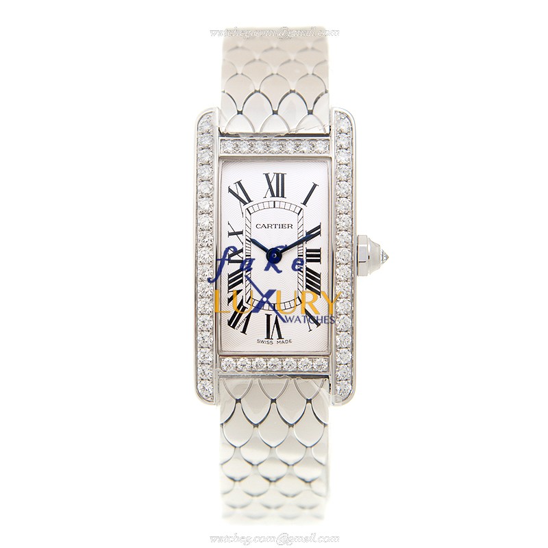 - CARTIER WB710009 - TANK Quartz 18kt White Gold Diamond Replica Watch - Image 2