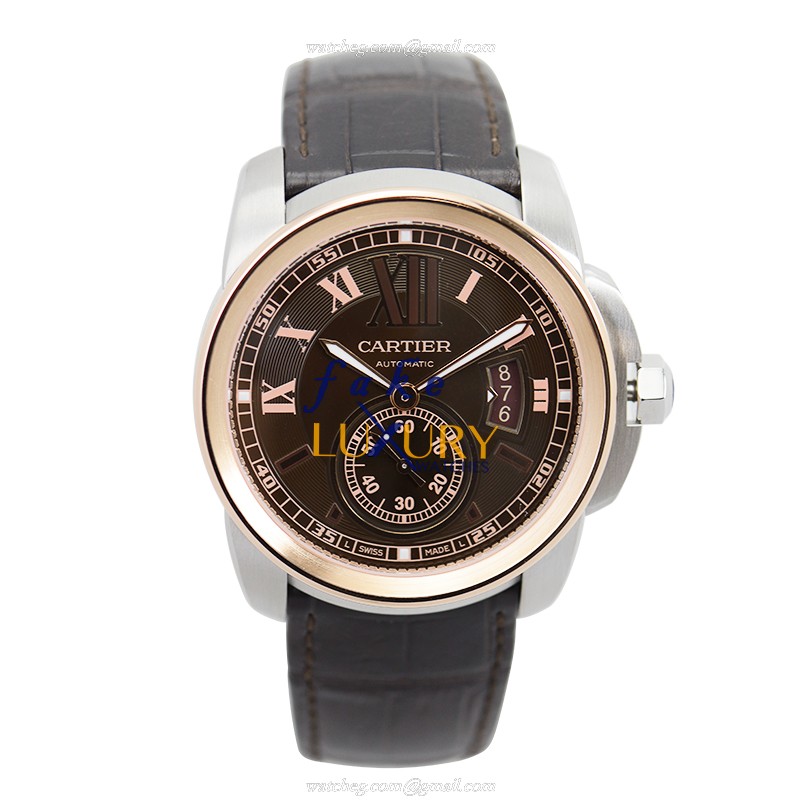 Cartier W7100051 Calibre de Cartier Replica Watch, Automatic Movement, Brown Dial, Rose Gold and - Image 2
