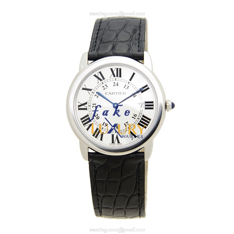 Cartier W6700255 RONDE SOLO DE CARTIER Quartz White Dial Black Alligator Replica Watch - Image 2