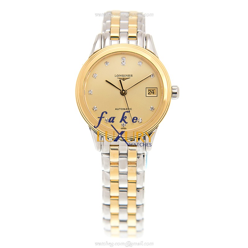 Longines FLAGSHIP Replica Watch L4.274.3.37.7, Gold Dial PVD Gold Case Automatic - Image 2