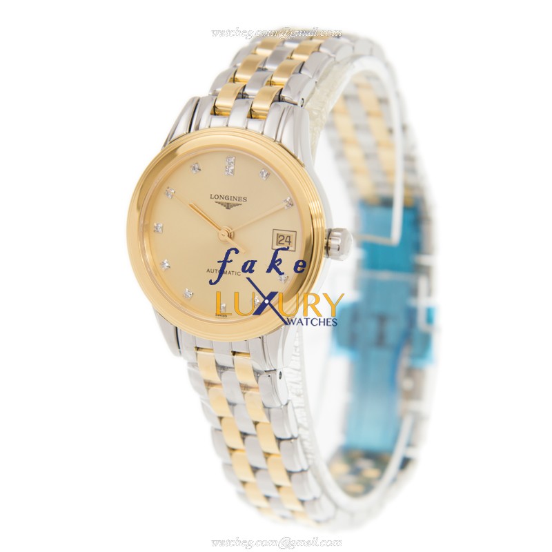 Longines FLAGSHIP Replica Watch L4.274.3.37.7, Gold Dial PVD Gold Case Automatic - Image 3