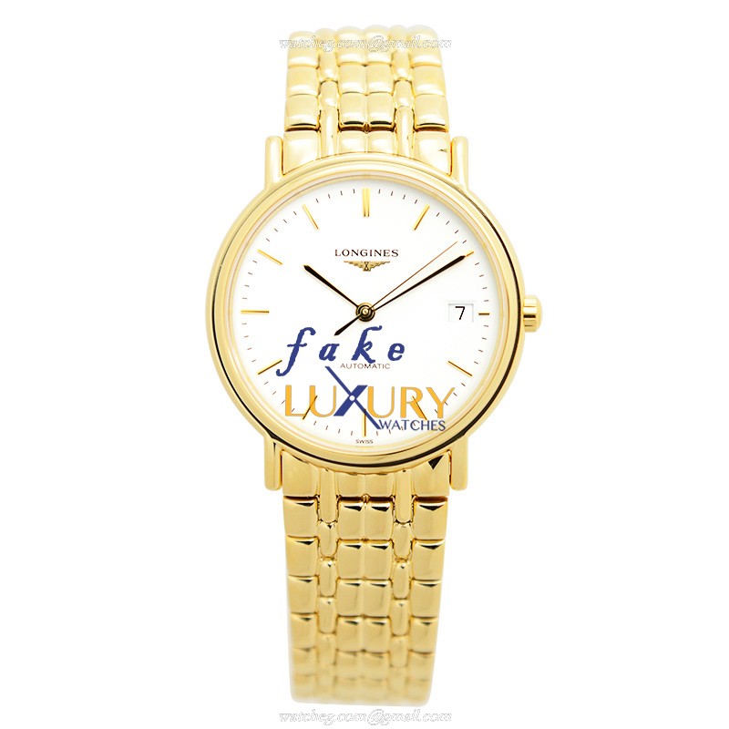 Longines L4.821.2.12.8 PRESENCE Replica Watch, Automatic, White Dial, Gold-Plated Steel Case - Image 2