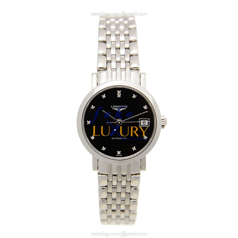L4.309.4.57.6 - Longines Elegant Automatic Replica Watch - Stainless Steel Black Dial - Image 2