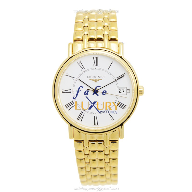 Longines L4.821.2.11.8 Replica Watch Automatic White Dial PVD Gold Case Gold Strap - Image 2