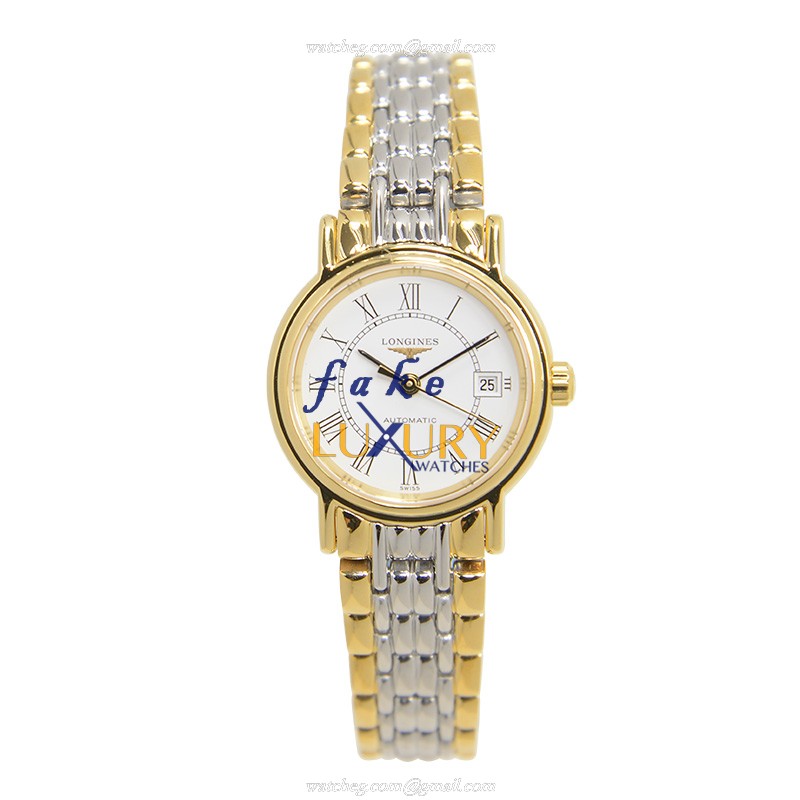 Longines L4.321.2.11.7 Replica Watch Automatic White Dial PVD Gold Case Silver Strap - Image 2