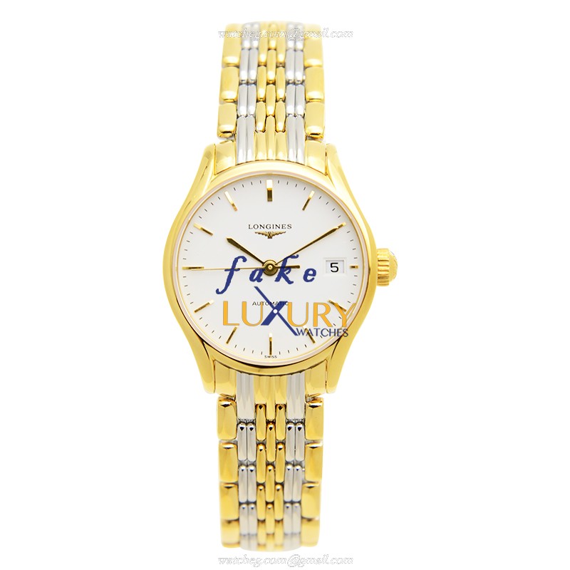 Longines L4.360.2.12.7 Replica Watch, Automatic, PVD Gold Case, White Dial, Gold Strap - Image 2