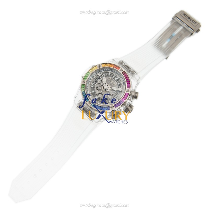 Hublot 411.JX.4803.RT.4099 Automatic 18kt White Gold Diamond Bezel Replica Watch 45mm Silver Dial - Image 2