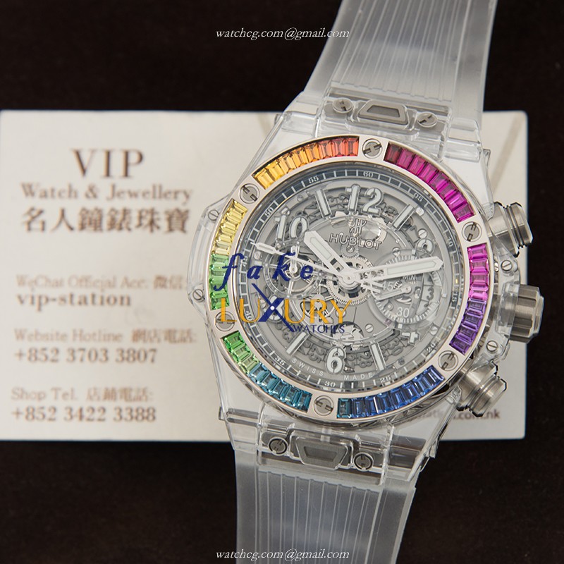 Hublot 411.JX.4803.RT.4099 Automatic 18kt White Gold Diamond Bezel Replica Watch 45mm Silver Dial - Image 5