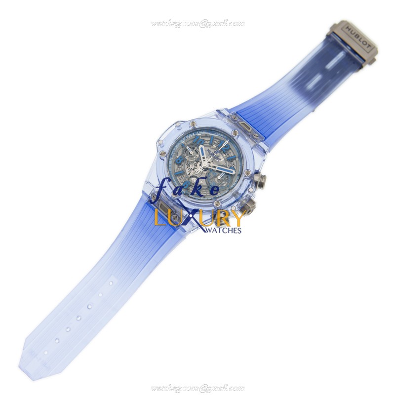 411.JL.4809.RT - Hublot Big Bang Replica Watch - Automatic Sapphire Silver Dial Blue Rubber - Image 2