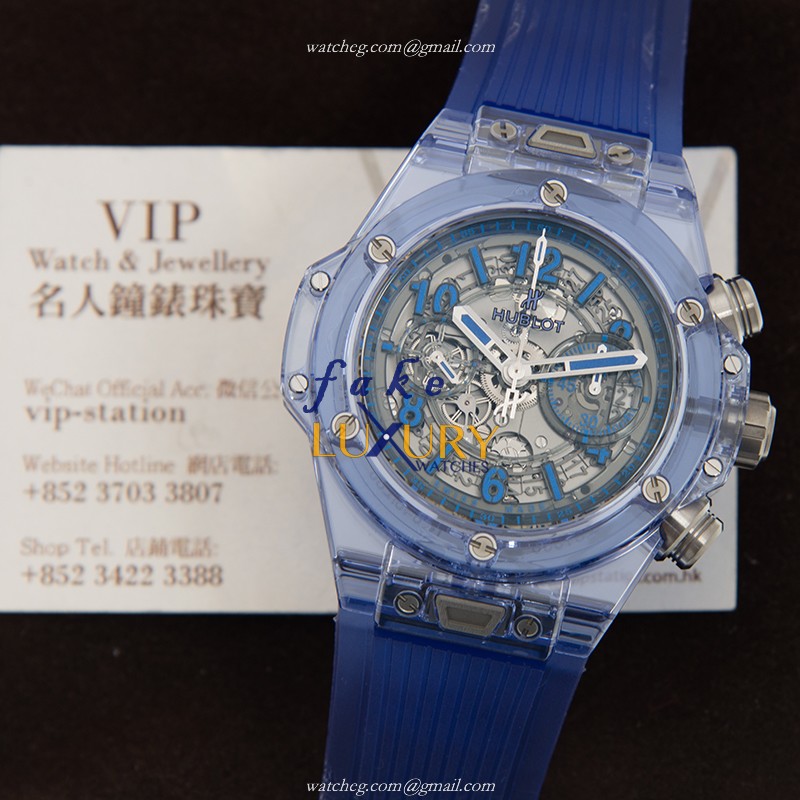 411.JL.4809.RT - Hublot Big Bang Replica Watch - Automatic Sapphire Silver Dial Blue Rubber - Image 5