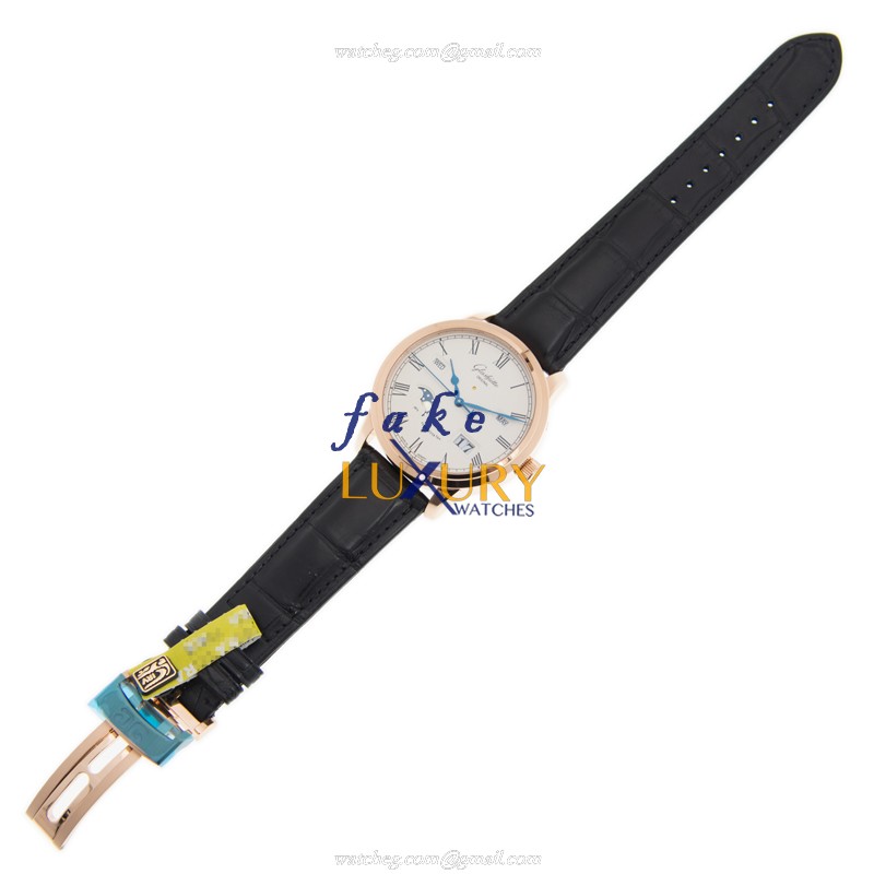 Glashutte 100-02-22-05-05 Senator Manual Winding Skeletonized Replica Watch, Silver Dial, 18kt Rose - Image 2