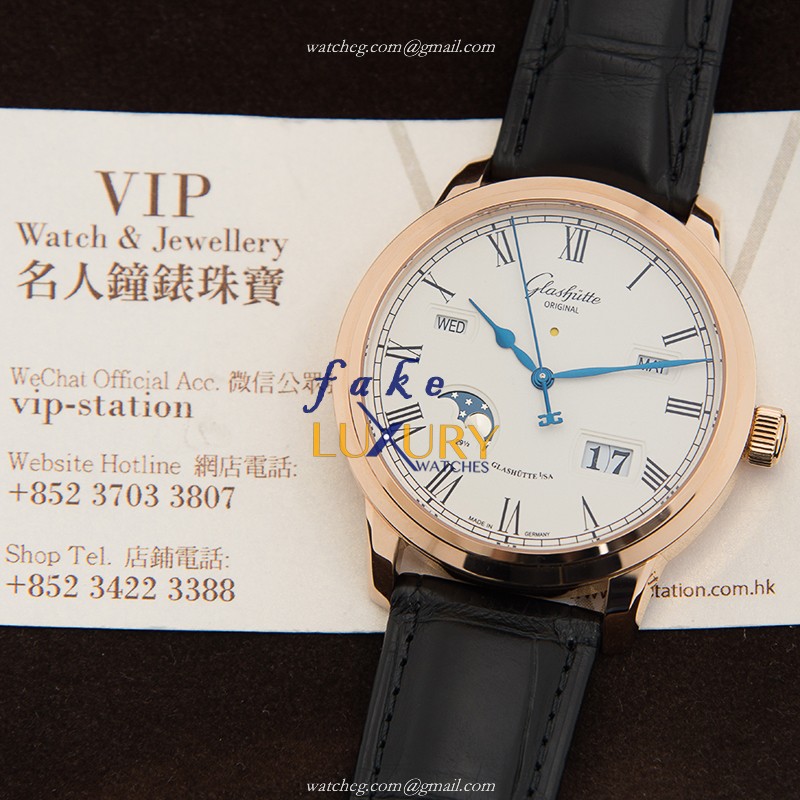 Glashutte 100-02-22-05-05 Senator Manual Winding Skeletonized Replica Watch, Silver Dial, 18kt Rose - Image 5