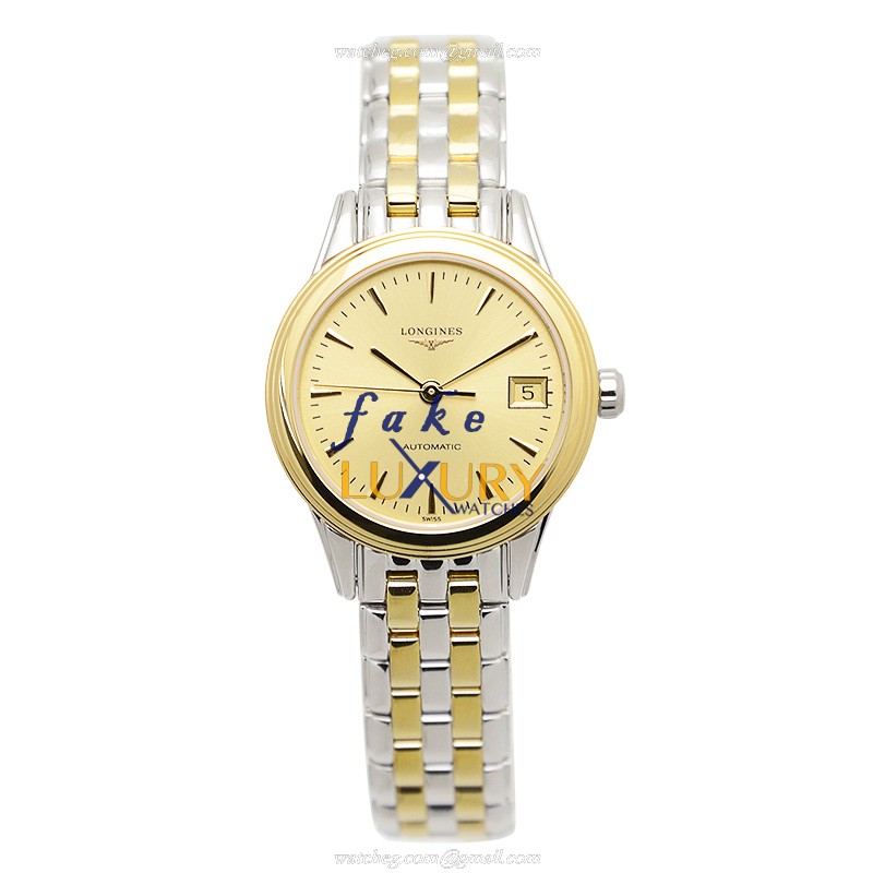Longines FLAGSHIP L4.274.3.32.7 Automatic PVD Gold Dial Silver Strap Replica Watch - Image 2