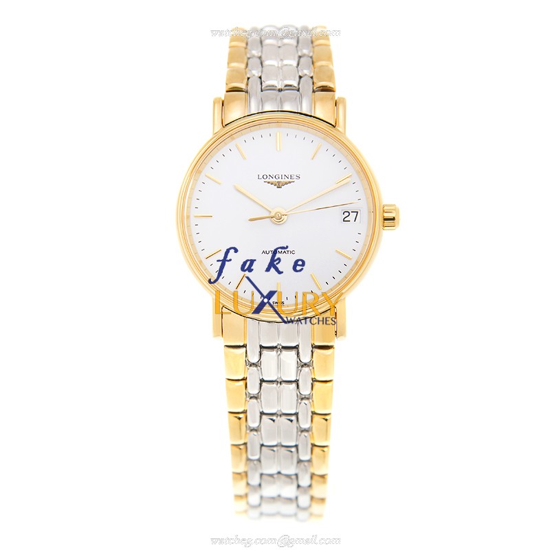 Longines L4.322.2.12.7 PRESENCE Automatic PVD Gold Replica Watch, White Dial, Silver & Gold Strap - Image 2