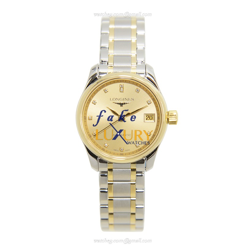 Longines Master L2.128.5.37.7 Automatic 18kt Gold & Steel Gold Dial Silver Strap Replica Watch - Image 2