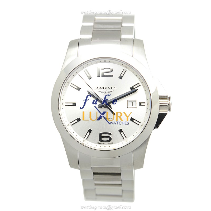 Longines L3.659.4.76.6 Conquest Quartz Replica Watch, Silver Dial Steel Bracelet 41mm - Image 2