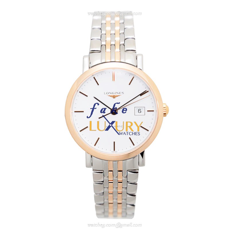 Longines L4.310.5.12.7 Elegant Automatic Replica Watch, 29mm 18kt Rose Gold & Steel Case, White Dial - Image 2