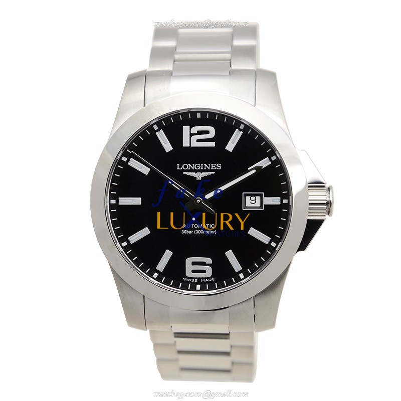 Longines L3.677.4.58.6 CONQUEST Automatic Stainless Steel Replica Watch - Black Dial, Silver Strap - Image 2