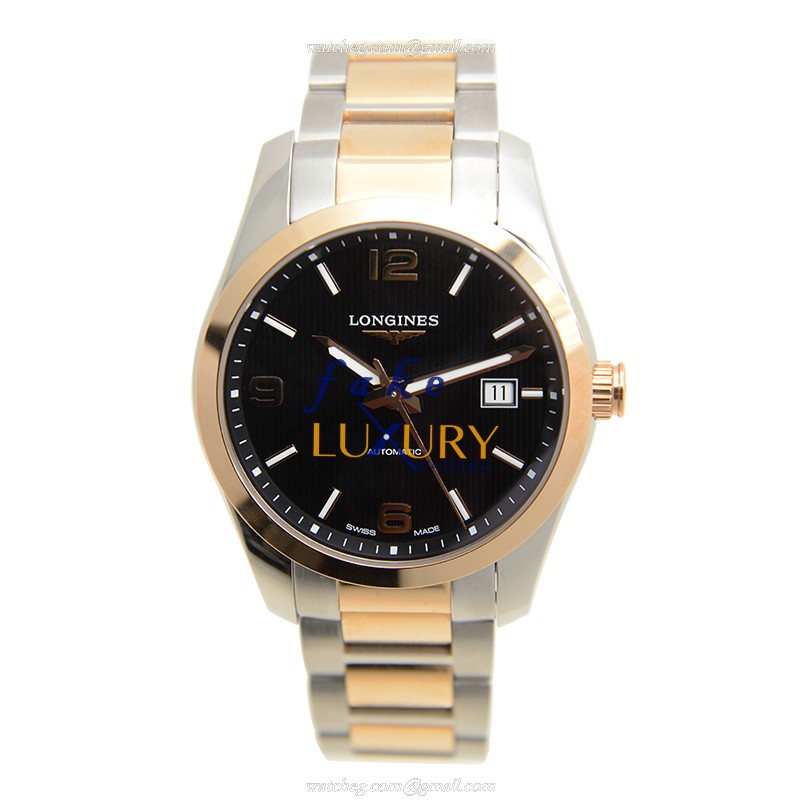 Longines L2.785.5.56.7 Conquest Automatic 40mm Black Dial 18kt Rose Gold Steel Replica Watch - Image 2