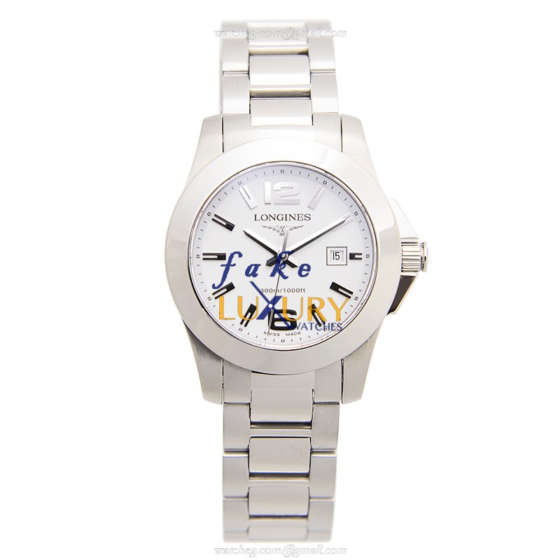 Longines L3.258.4.16.6 Conquest Quartz Replica Watch, White Dial Silver Steel Bracelet - Image 2