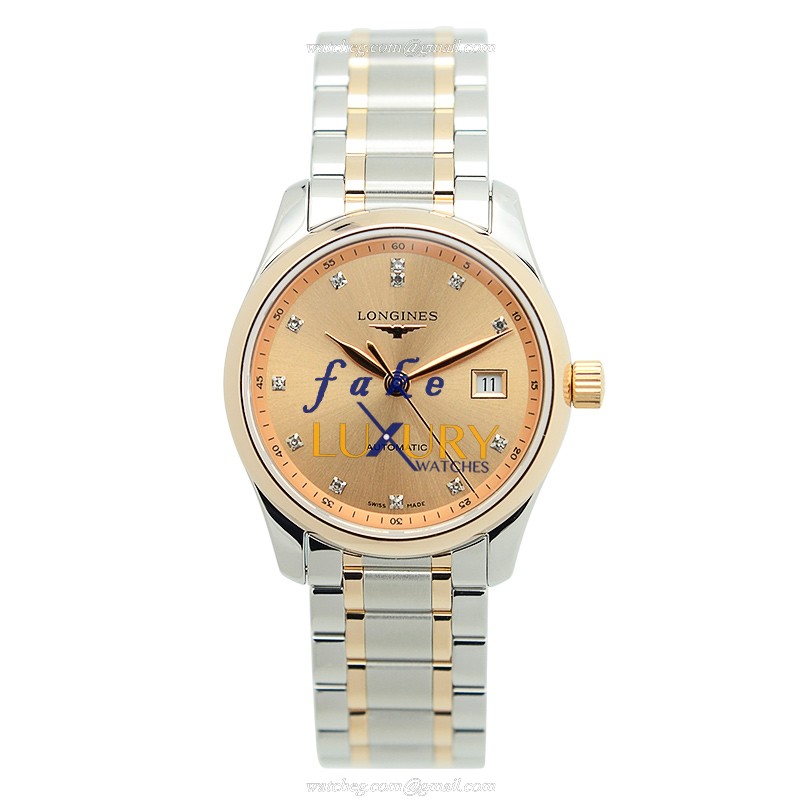 Longines L2.257.5.99.7 Master 25.5mm Automatic Gold Dial Rose Gold Steel Replica Watch - Image 2