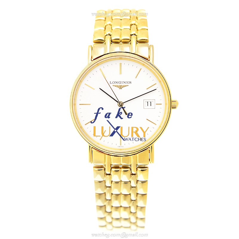 Longines L4.720.2.12.8 Replica Watch Quartz Movement White Dial Gold-Plated Steel Case - Image 2