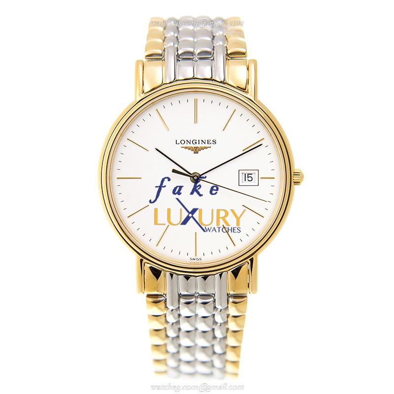 Longines L4.790.2.12.7 PRESENCE Replica Watch, Quartz Movement, White Dial, Gold-Plated Steel Case - Image 2