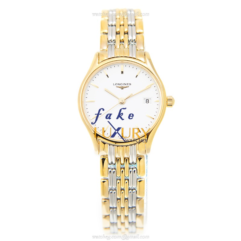 Longines L4.259.2.12.7 Lyre Replica Watch, Quartz Movement, White Dial, Gold-Plated Steel Case - Image 2