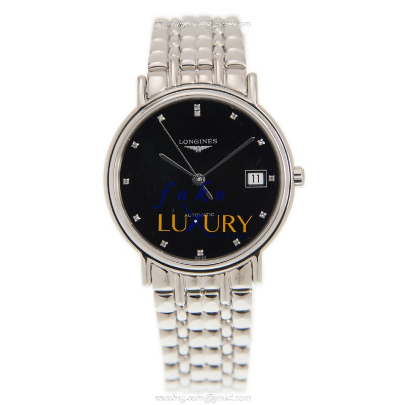 Longines L4.821.4.97.6 PRESENCE - Automatic - Steel Case Replica Watch - 34.5mm - Black Dial - Image 2