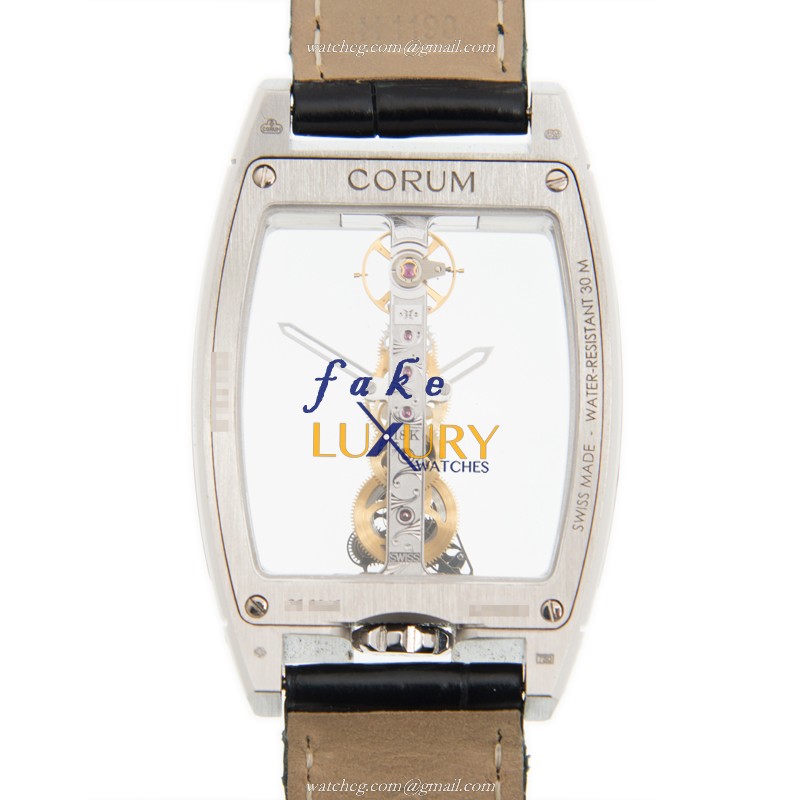113.169.69/0001 0000 - Corum Bridge Replica Watch Manual Wind 18kt White Gold Diamond Transparent - Image 3