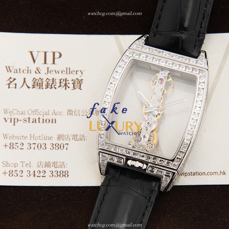 113.169.69/0001 0000 - Corum Bridge Replica Watch Manual Wind 18kt White Gold Diamond Transparent - Image 5