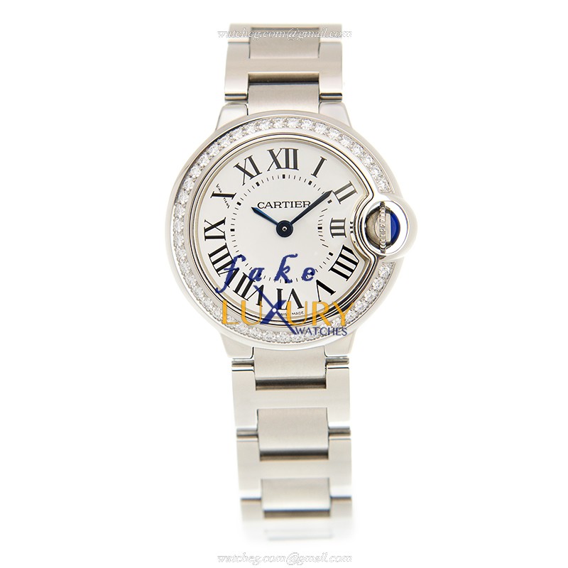 Cartier W4BB0015 BALLON BLEU Quartz Stainless Steel & Diamond Replica Watch, White Dial, Silver - Image 2