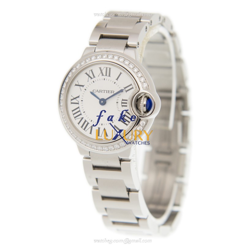 Cartier W4BB0015 BALLON BLEU Quartz Stainless Steel & Diamond Replica Watch, White Dial, Silver - Image 3