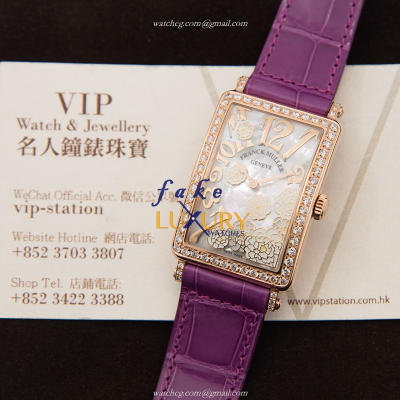 Franck Muller 952 QZ REL MOP BC D 1R LS 5N - Quartz - White MOP Dial - Purple Alligator - Replica - Image 5