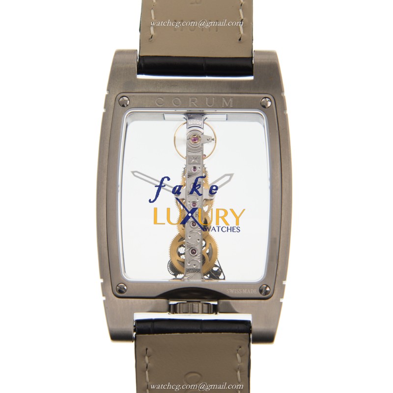 Corum B113/03440 Bridge Replica Watch, Manual Wind, Transparent Skull Dial, Leather Strap - Image 3