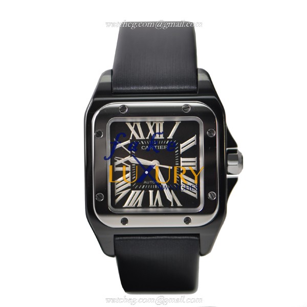 Cartier W2020008 Santos Automatic Stainless Steel Watch Replica, Swiss Movement, Black Dial & Silk - Image 2