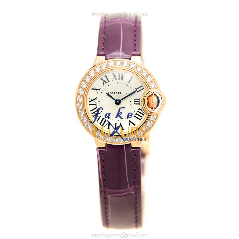 Cartier WJBB0018 BALLON BLEU Quartz 18kt Rose Gold & Diamonds - Silver Dial - Purple Alligator - Image 2
