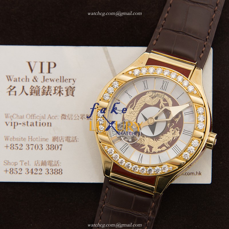 Piaget G0A33522 POLO Manual Wind 18kt Yellow Gold White Dial Alligator Brown Strap Replica Watch - Image 5
