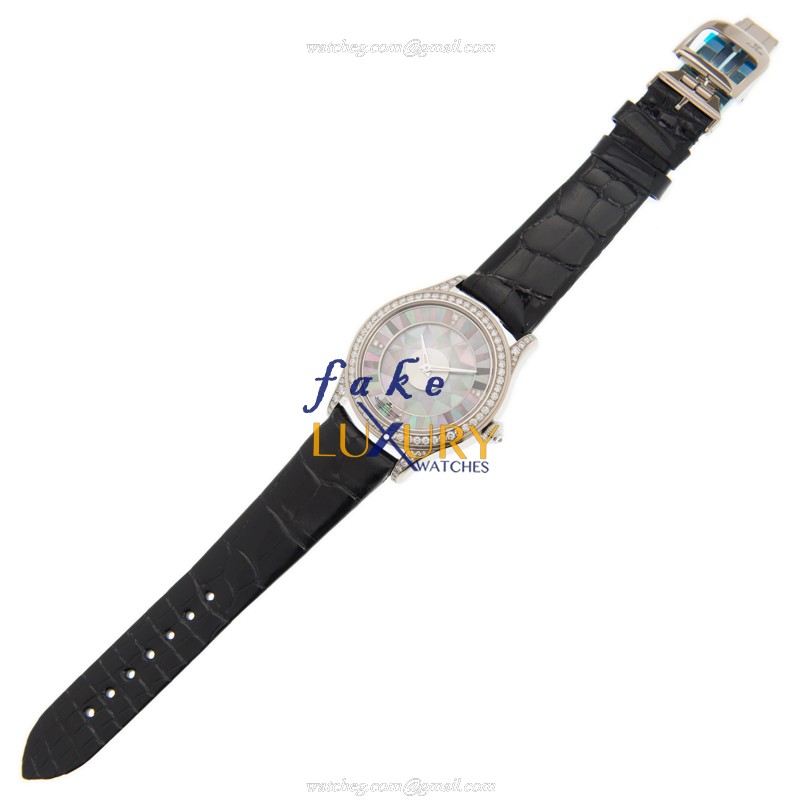 Jaeger-Lecoultre Q12034S9 Automatic 18kt White Gold Diamond Black Dial Alligator Strap Replica Watch - Image 2
