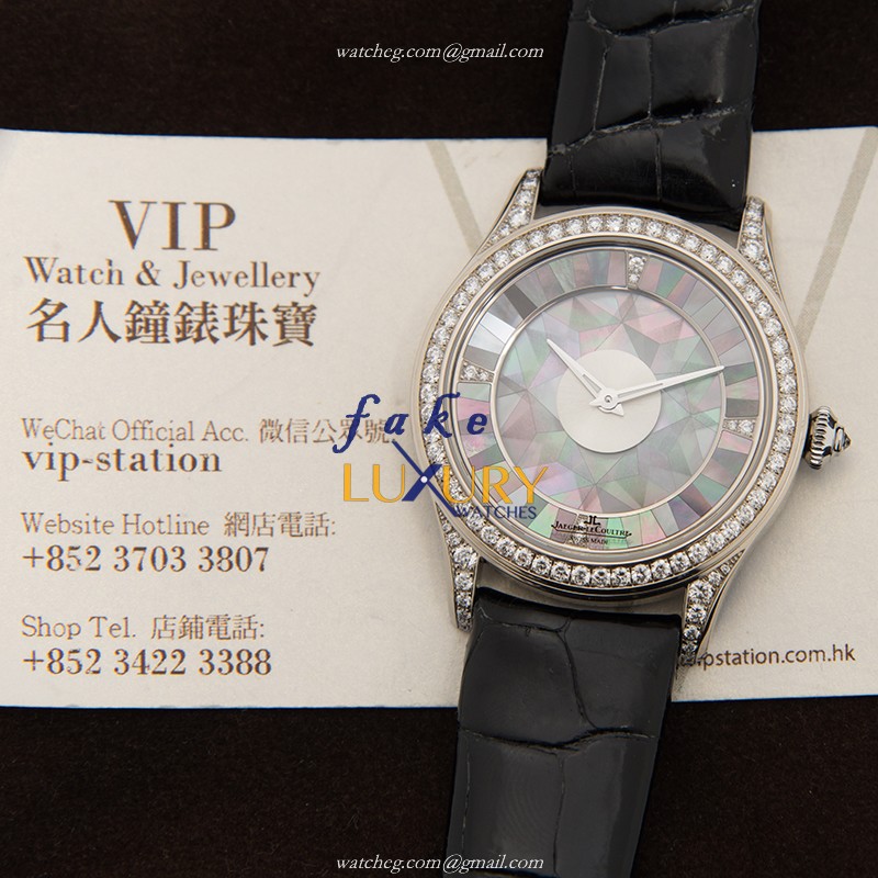 Jaeger-Lecoultre Q12034S9 Automatic 18kt White Gold Diamond Black Dial Alligator Strap Replica Watch - Image 5