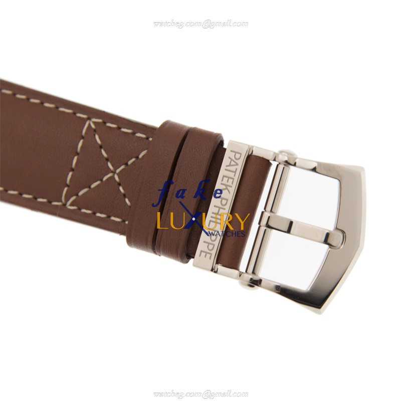 Patek Philippe 5524G-001 Replica Watch Automatic, Dark Blue Dial, 18kt White Gold Case, Brown - Image 4